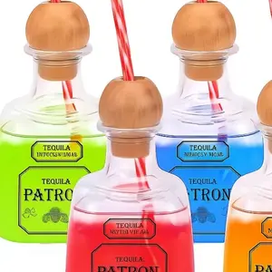 Inspiring Patrol Plastic Cups with Straw - Tequila Patron Design - Colorful Drinkware with Bamboo Caps and Straws