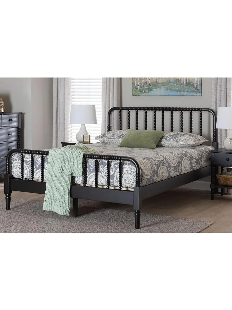 Baxton Studio Braith Farmhouse Black Spindle Wood King Size Platform Bed, Classic Style, Dark Wood, Designer-Inspired, Freestanding Frame Bed, Classic Style Beds, Dark Wood Beds