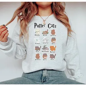 Potter Cats Sweatshirt, Fall Sweatshirt, Fall Sweater, Wizard Fan, Cat Lover Gift, HP Fan Gift, Harry Pottery Gifts, Sweater