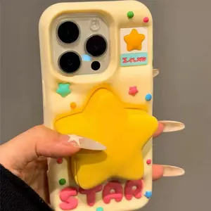 [Xg] Cartoon three-dimensional star mirror bracket is suitable for iPhone16promax new 15pro iPhone Protective case 14pro silicone Accessories Cover