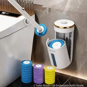 Elitedwell 2026 New Disposable Toilet Brush Cleaning Set, Includes 24 Replacement Heads, Strong Toilet Cleaning System, Storage Rack & Scented Tablets