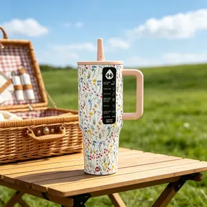 HydroJug Traveler 40oz Floral Insulated Stainless Steel Water Bottle - BPA-Free, Vacuum Flask with Handle and Straw, 24hr Cold Retention, Leakproof Portable Drinkware, Water Bottles