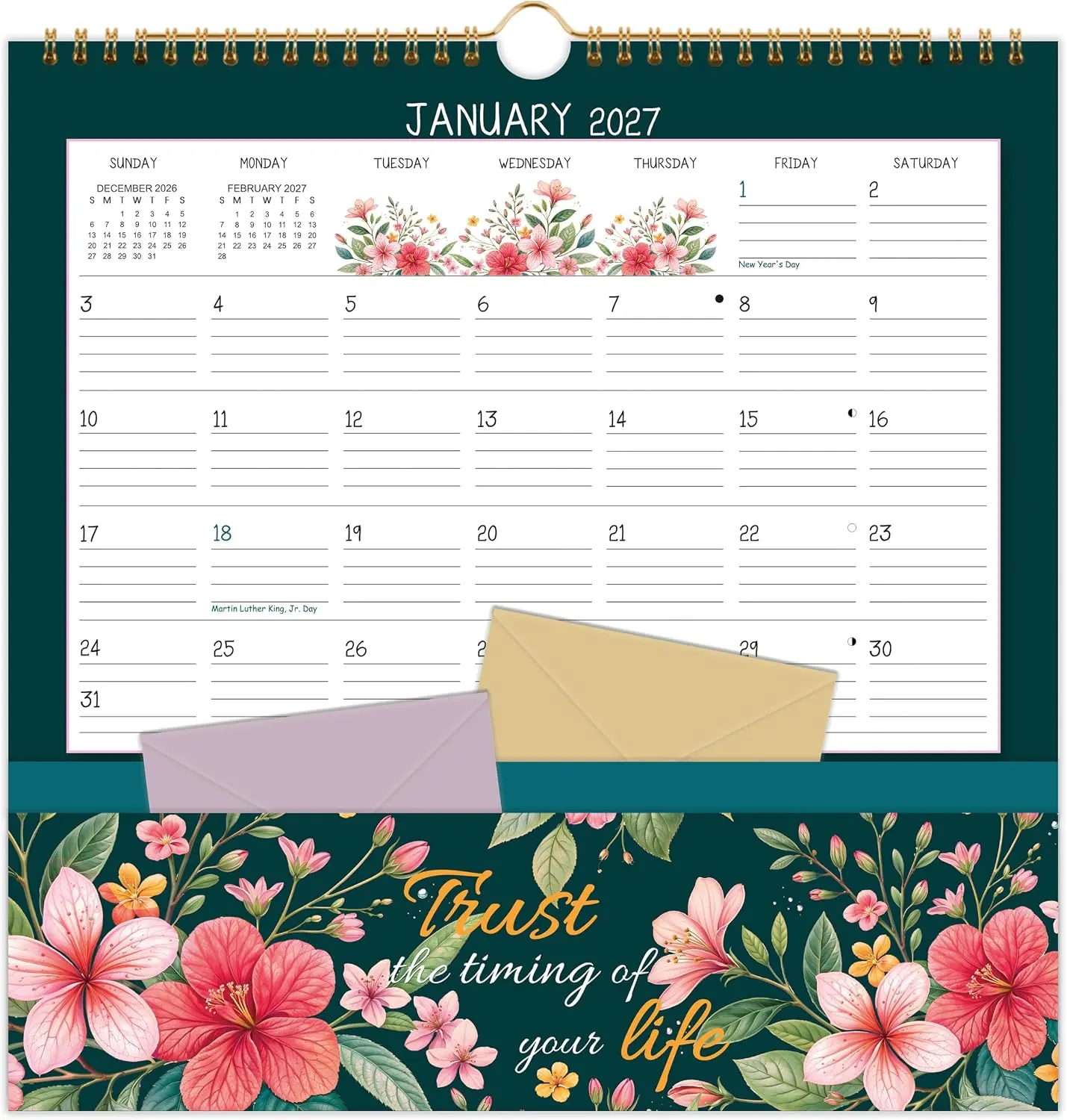 2027 Calendar - 2027 Wall Calendar with Pockets, 11.2" x 11.2", 2027 Wall Calendar, Jan. 2027 - Dec. 2027, 12 Month, Calendars for Office School Home - 12 Different Floral