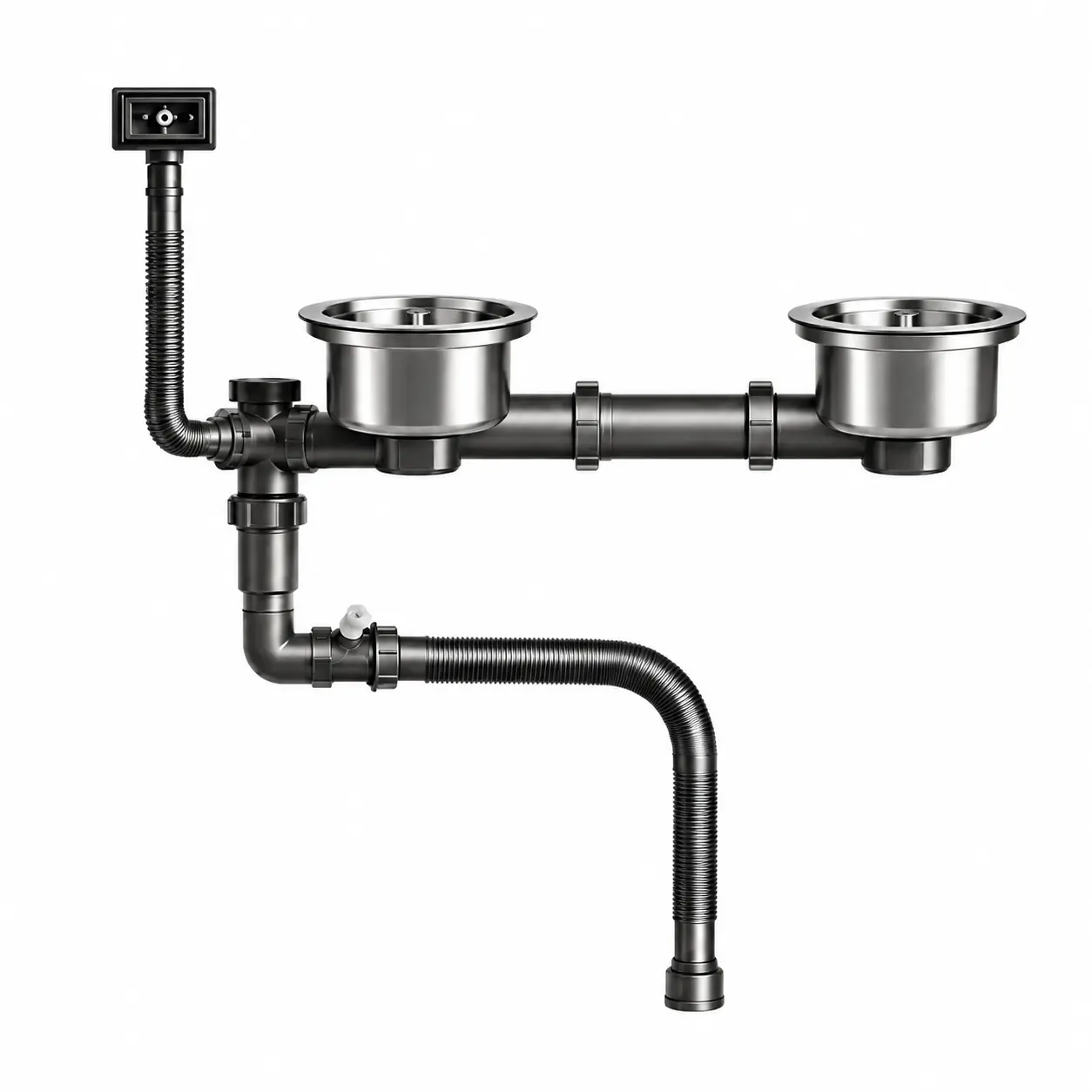 Kitchen Sink Drain Pipe Kit for Double Sinks, Flexible Waste Drain System with Anti-Odor Valve, Backflow Prevention, Adjustable Hose & Easy Installation Replacement Plumbing