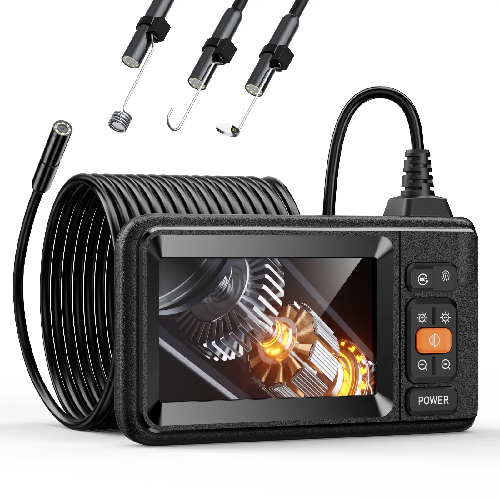 Single Lens Industrial Endoscope Camera | 1080P Digital Borescope with 4.3" LCD Screen, 7.9mm Probe, IP67 Waterproof, 5M Semi-Rigid Cable