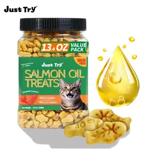 Just Try 13.4 OZ Cat Grass Treats Salmon Oil Natural Salmon Kitten Healthy Cat Treats Training Biscuits Snacks Fish Oil Omega 3 Supplements for Cats Joint Support & Skin Coat Health