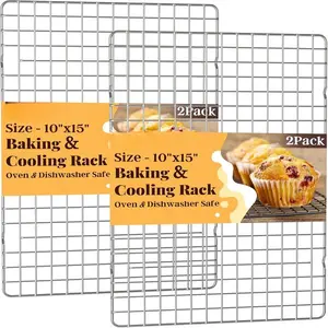 2-Pack Stainless Steel Cooling & Baking Racks – 10" x 15" Oven-Safe Wire Grid for Cooking, Grilling & Roasting
