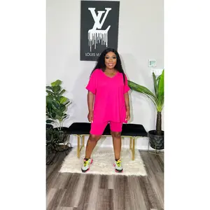 CUTTIE 2PC V-NECK LOUNGE SHORTS SET (pink)