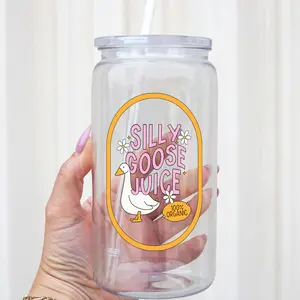 Silly Goose Juice Glass Tumbler with Lid & Plastic and Glass Straws