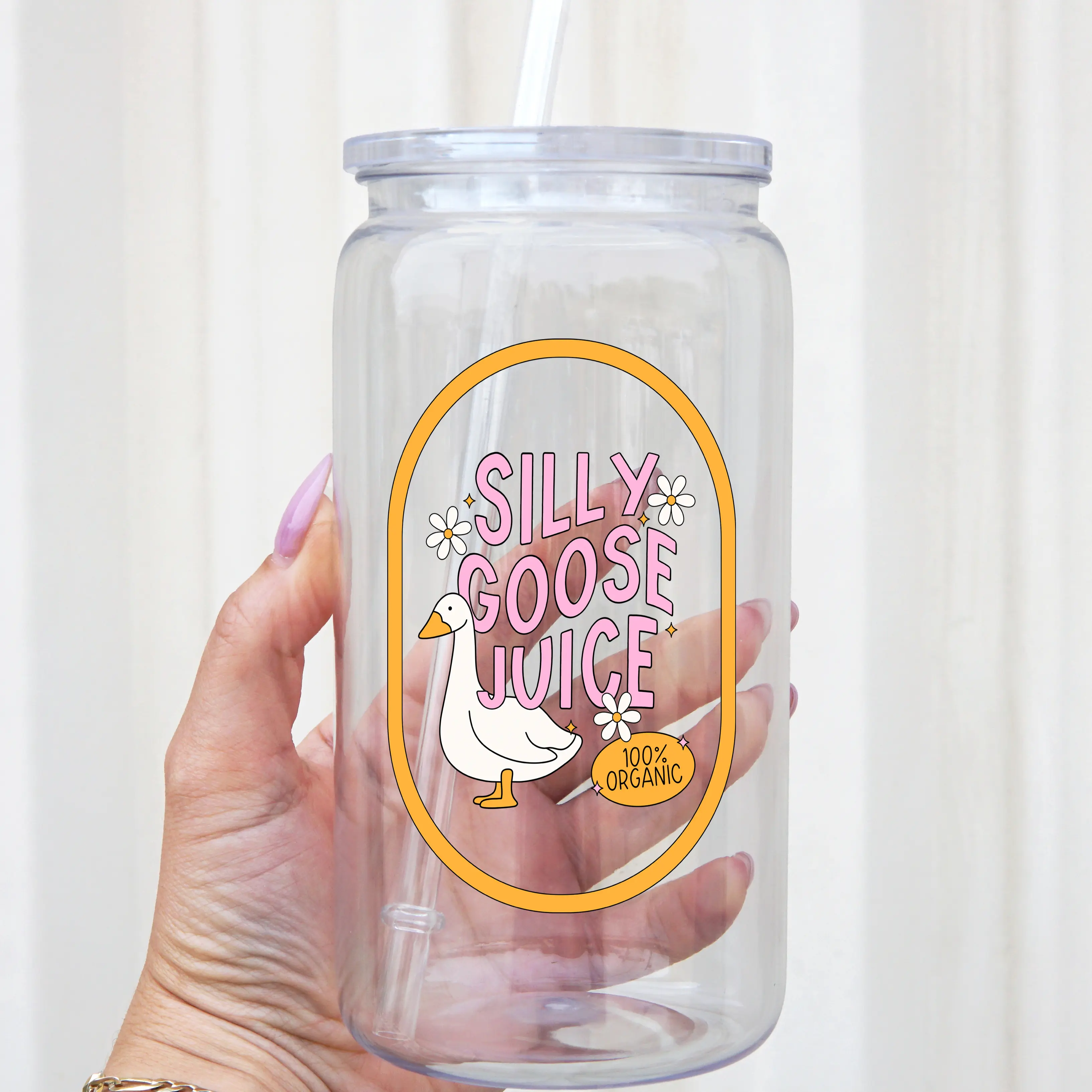 Silly Goose Juice 40oz Glass Tumbler with Lid and Straw, Iced Coffee Drinkware, Gift for Her, Acrylic Tumbler, water bottle for women, chicken gifts for women, Reusable, Portable