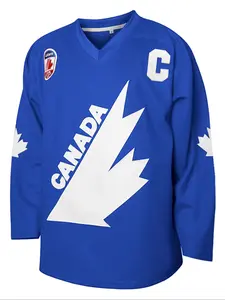 Men's 99 Blue Embroidered V Neck Ice Hockey Jersey, Casual Long Sleeve T-Shirt for All Seasons, Sporty Fitted Fashion Top