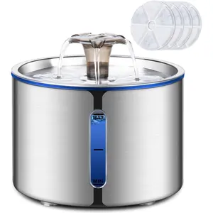 Cat Fountain, 84oz/2.5L Stainless Steel Pet Water Fountain, Automatic Dog Water Dispenser, Water Level Window, Ultra-Quiet Pump, Perfect for Cats, Dogs and Multiple Pets, 4 Filters non  stop  water  fountain