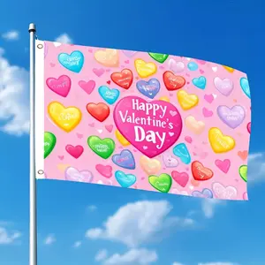 Double-sided Valentine's Day Love Heart Flag 3x5 FT Double-Sided Print, Romantic Courtyard Garden Outdoor Decoration with Grommets, No Fade No Electricity Needed for Front Porch Patio