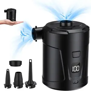 Portable Rechargeable Electric Air Pump - Great for Camping, Inflating Air Mattresses and Pool Toys, Includes 4 Nozzles, Black, Mini Inflator/Deflator, Airbed, Swimming Pool