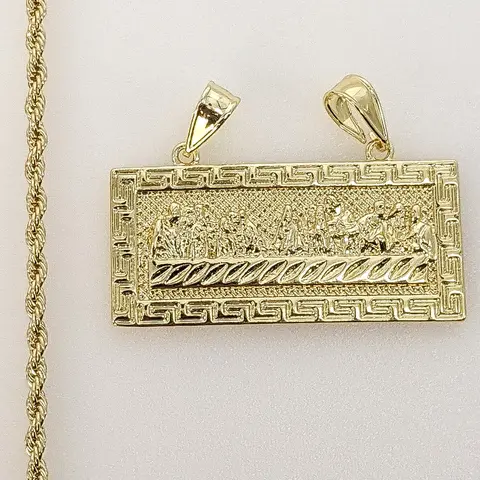 Plated The Last Supper Plaque Pendant 3mm Rope/Braided Chain Necklace