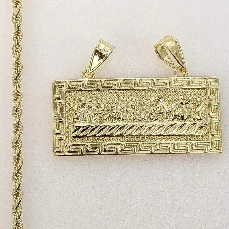 Plated The Last Supper Plaque Pendant 3mm Rope/Braided Chain Necklace