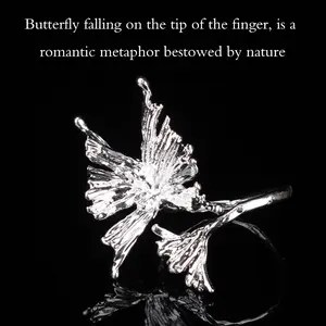 Silvery Butterfly Ring, Open Adjustable Design, 3D Artistic Sculpted Insect Jewelry, Unique Statement Piece for Women, Fashionable Nature-Inspired Accessory Casual ring stack claddagh voldemort frank  ocean marquise  cut