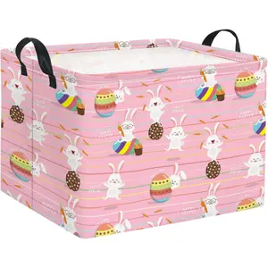Rectangular Easter Basket Easter Basket for   Storage Basket Cute  Storage Bin Organizer Shelf Book Basket Easter Room Decor(Line Easter Egg)
