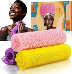 African Net Sponge Exfoliating Bath Sponge – Single Piece African Exfoliating Net, Stretchable Quick-Dry Nylon Body Scrubber for Smooth Skin (Pink / Blue / Yellow / Black / Brown / Purple)