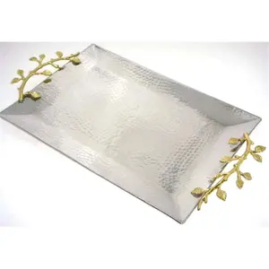 Leeber  Elegance Gilt Leaf Rectangular Stainless Steel Tray, 21 x 12 in.