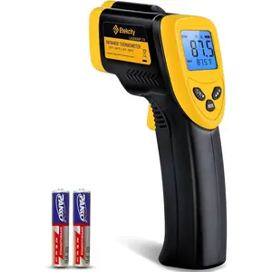 Yellow Infrared Thermometer Laser Gun, Adjustable Emissivity, Max Temp Measurement, Food & Cooking Thermometer for Meat, Candy & Oven