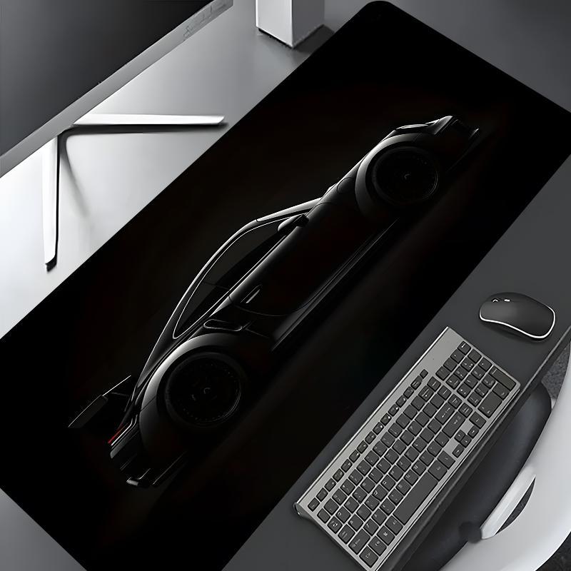 Black Luxury Sports Car Large Gaming Mouse Pad, Aesthetic Desktop Decoration Drotection Pad, Washable Rubber Pad Non-Slip Lock Edge Multi-Size Universal Mouse Pad Suitable For Home Office, Good Gift for Family and Friends, Non Slip Mousepad