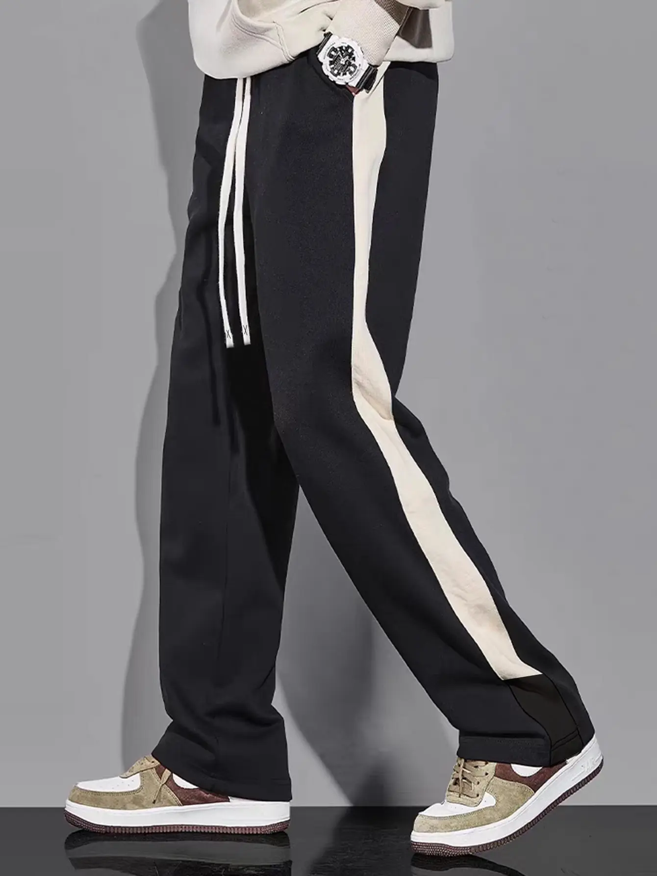 Men's Colorblock Striped Casual Pants - Regular Fit, Side Pockets, Gymwear, Lightweight Breathable, Suitable for Everyday Casual Wear, Outdoor Sports, Colorblock Men's Pants, Multi-Sport Men's Pants