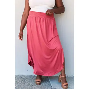 Doublju Comfort Princess Full Size High Waist Scoop Hem Maxi Skirt in Hot Pink