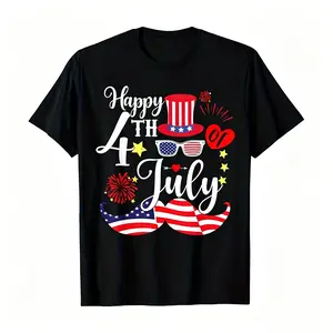 Happy 4th Of July Patriotic Mustache Uncle Sam Hat Sunglasses Women’s T‑Shirt