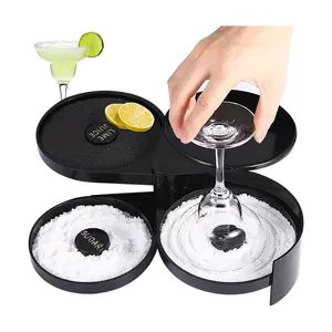 3 Tier Cocktail Rimmer Box Salt Sugar Seasoning Tray with Sponge Margarita Bar Tool