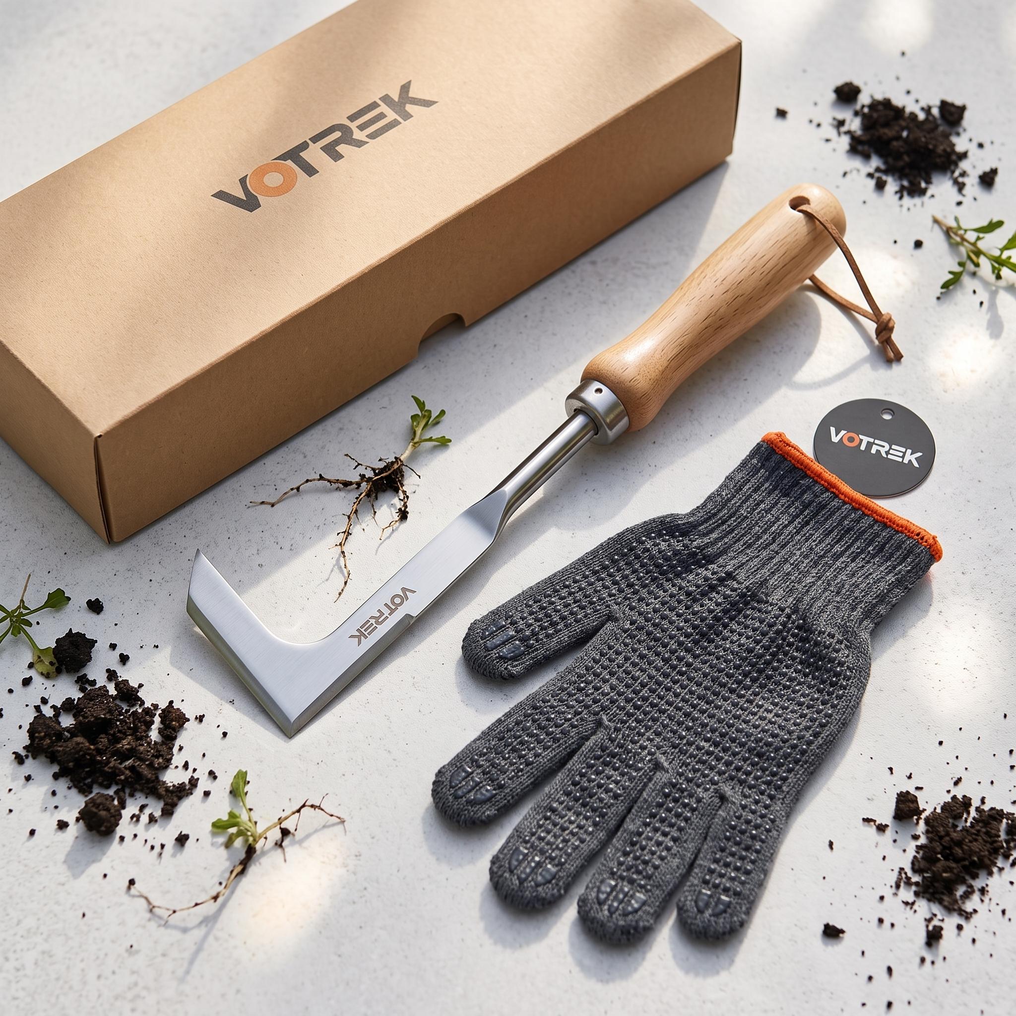 VOTREK Crack Weeder Tool Set with Gloves, Complete Crevice Weeding Kit for Sidewalk Cracks, Driveway, Patio Pavers, L Shaped Manual Weed Puller Remover, Garden Gift for Gardeners