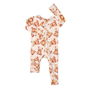 Teddy Zip Soft Comfortable 2 Way Zipper Bamboo Viscose Baby Romper with Mitten Cuff and Fold Over Foot Newborn to 18m