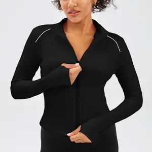 Zipper yoga jacket long-sleeved contrasting cardigan yoga jacket women's sports top women's yoga clothes Seamless Scrunch Butt Leggings Set tracksuits