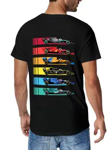 Formula 1 Retro Team Cars T-Shirt 100% Cotton Motorsport Fan Shirt for Men Vibrant Racing Car Print Black Tee