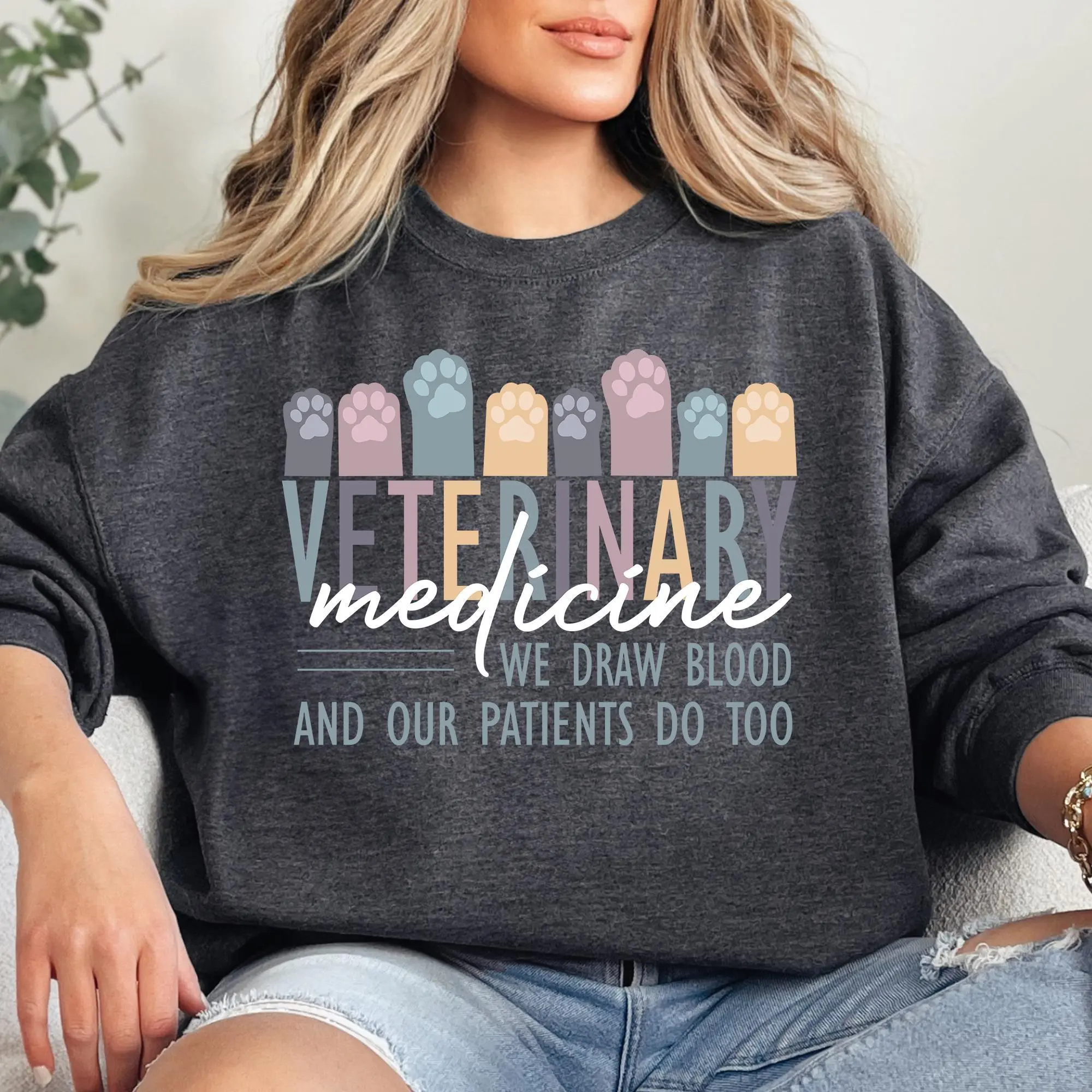 Veterinary Medicine T-Shirt / Sweatshirt / Hoodie , Veterinarian , Animal Lover Cotton Fabric Unisex Womenswear Grey Crewneck Heart