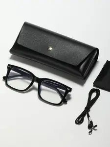 Men's Campus Blue Light Glasses, Metal Decorative Classic Vintage Rhinestone Design, Stylish Square Frames, Business Style Flat Lenses, Includes Eyeglass Strap