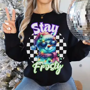 Stay Frosty Neon Snowman Sweatshirt - Festive Winter Jumper for Men and Women - Fabric, Cotton