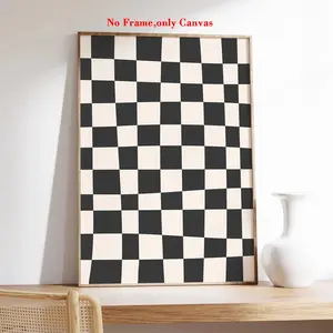Wall Art, Vintage Poster, Stylish Abstract Checkered Print, Black and White Checkered Checkerboard Canvas Painting, Living Room Aesthetic, Bedroom Decor, Apartment Decor, Housewarming Gift, Unframed Modern Home Decor
