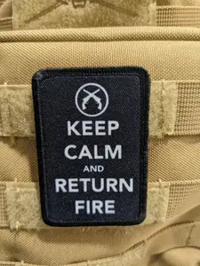 Keep calm and return meme 2"x3" morale patch with hook and loop backing