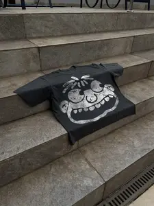 1 Unisex Black Washed Oversized Tee, Retro Garfield Grin Graphic Print, Valentine's Day Funny Cartoon Design, Ideal for Casual Daily & Holiday Wear