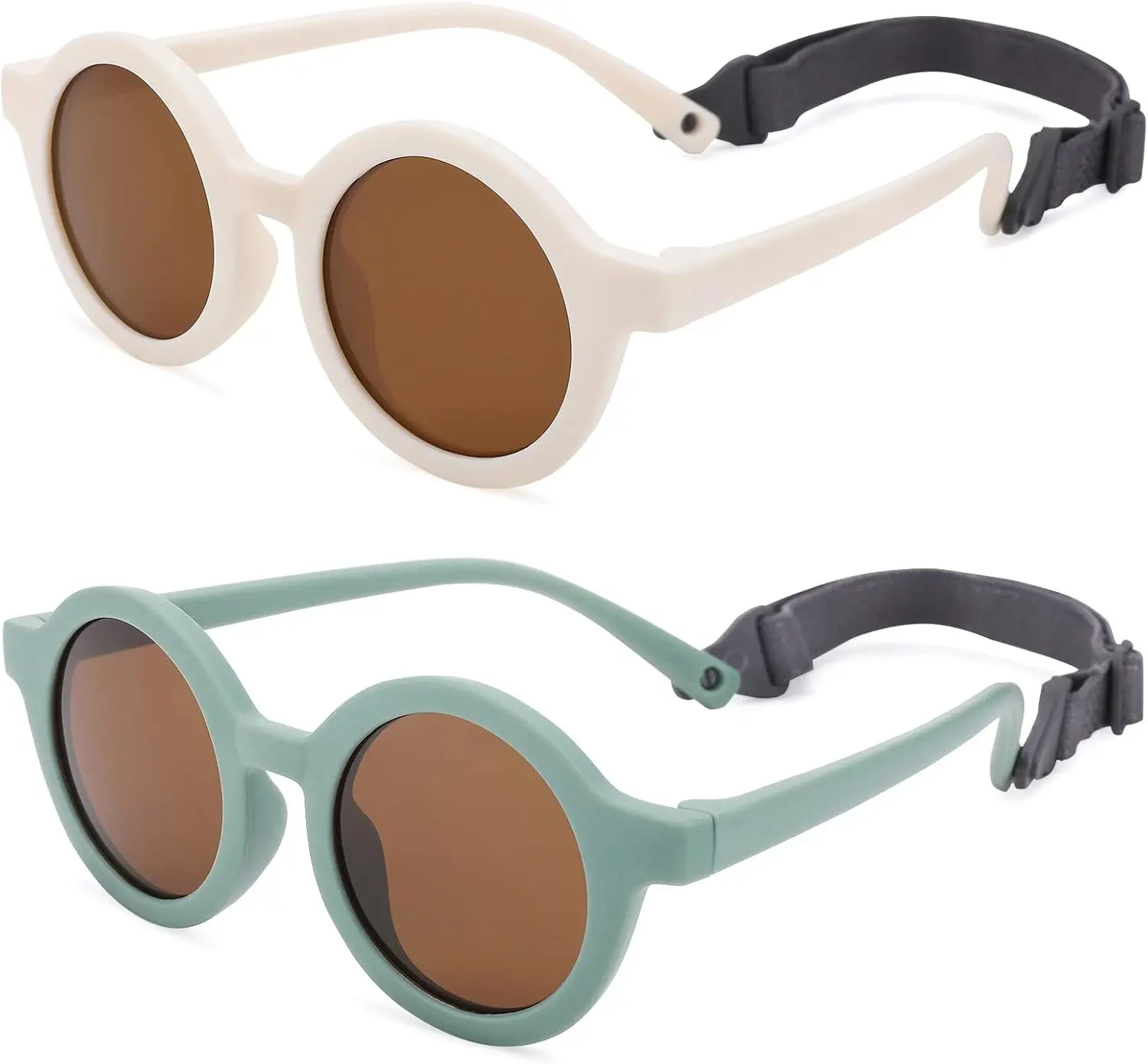 Baby Polarized Round Sunglasses Flexible Rubber Shades with Strap for Toddler Newborn Infant Ages 0-24 MonthsGift.