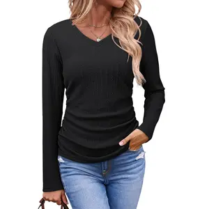 Dokotoo Womens Tops Casual V Neck Long Sleeve Shirts for Women Fashion Solid Ruched Basic Tunics Blouses Dokotoo Womens Tops Casual V Neck Long Sleeve Shirts for Women Fashion Solid Ruched Basic Tunics Blouses