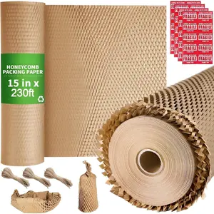 Packing Paper Bubble Wrap Roll 15" x 230' -  Bubble Cushioning Wrap for Moving,Shipping and Packing Supplies with 60 Fragile Stickers & 6  Ropes