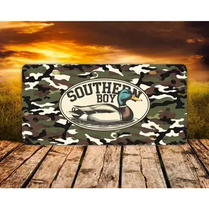 Southern Boy Camo Duck Front License Plate 6x12 Aluminum UV Resistant, Duck Hunting, Car License Plate, Truck Front License Plate, Dad Gift