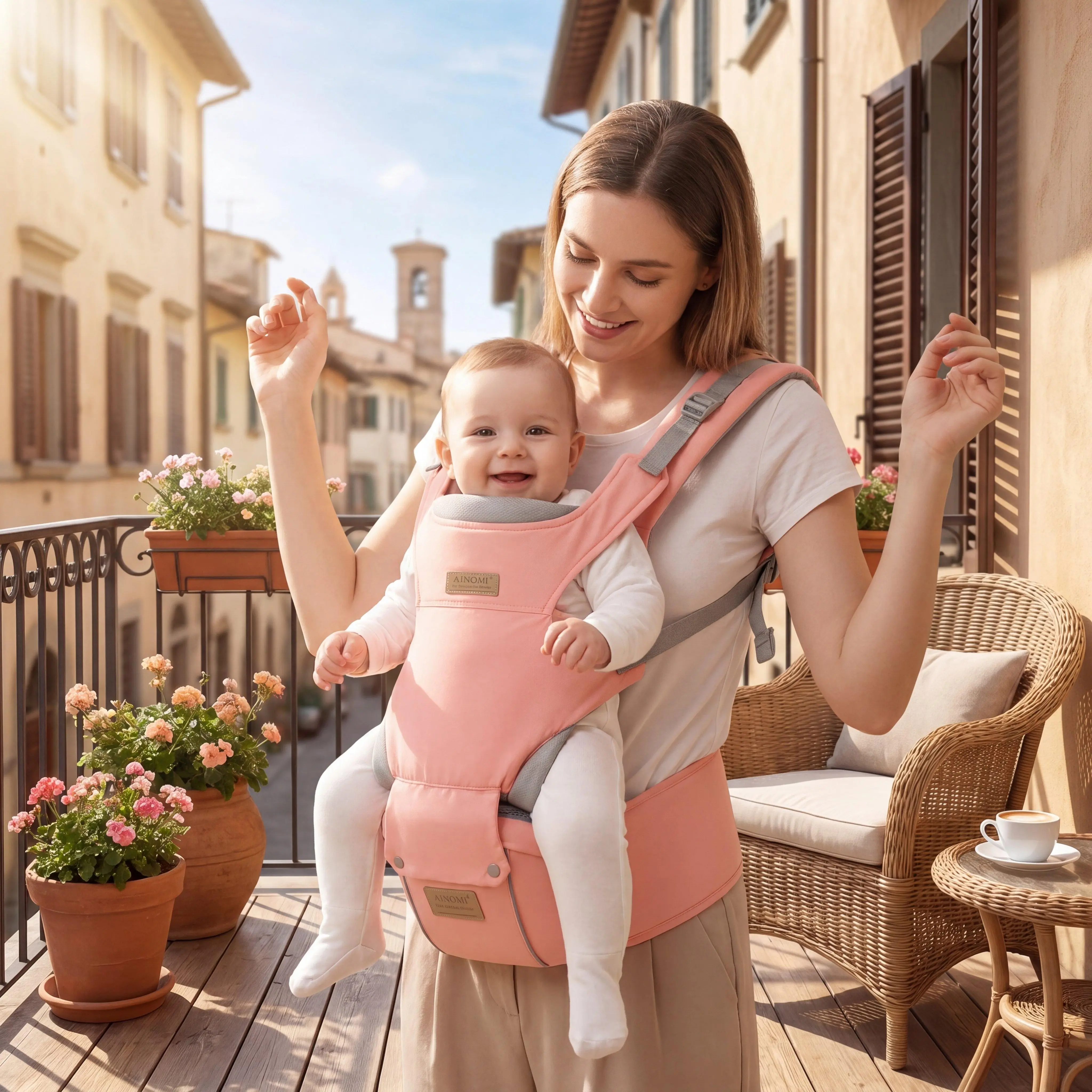 4-in-1 Bear Baby Hip Seat Carrier - Extra Wide Waistband for Back Pain Relief, M-Shape Design to Prevent Hip Dysplasia, 3D Breathable Mesh for All-Season Outdoor Use