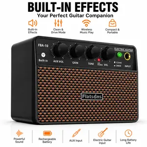 Flatsons FBA-10 Guitar Amp, 3.5mm Headphone/AUX Jack, 10W Mini Electric Guitar Amplifier with Clean/Drive Channel,,USB-C Rechargeable, Wireless Portable Amp for Indoor Practice, Traveling，6H Working