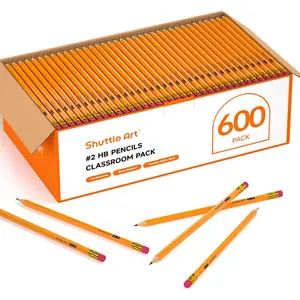 Shuttle Art WoodCased # 2 HB Pencils, 600 Sharpened Yellow Pencils with Erasers, Bulk Graphite Pencils for School and Teacher Supplies, Writing, Drawing and Sketching