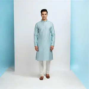 Jacquard Silk Mens Kurta with Elastic Pant Ethnic Attire for Men's Fashion