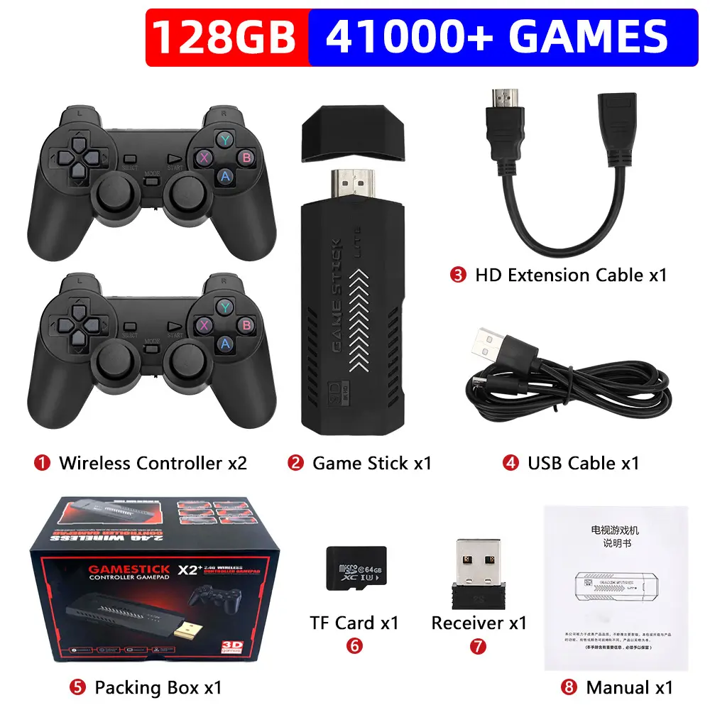 Wireless Retro Game Console, Nostalgia Stick Game, 25,000+ Games & multiple Emulators Built in, Plug and Play Video Games for Tv 4K HDMI (32G-256G)