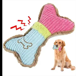 Dog Sound-Activated Plush Bone Toy, Corn Fluff Durable Chew Toy for Small Dogs, Teething Relief Puzzle Toy for Pets